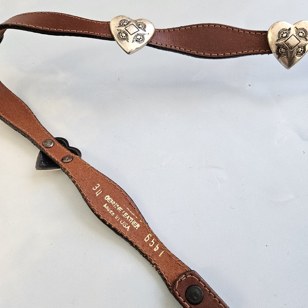 American Vintage Brown Leather Belt with Silver Accents - Picture 5 of 16